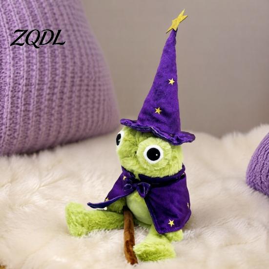 Cute Frog Plush Toy Wizard Doll, with Star Unique Desk Decor Hat Cloak Wand, Soft Stuffed Animal for Couch Bed Skin Friendly