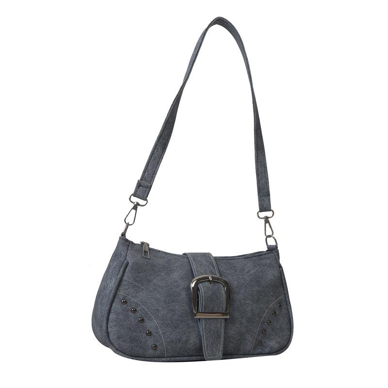2025 зима новая простая модная ретро повседневная однотонная сумка-подмышка через плечо с заклепками женская