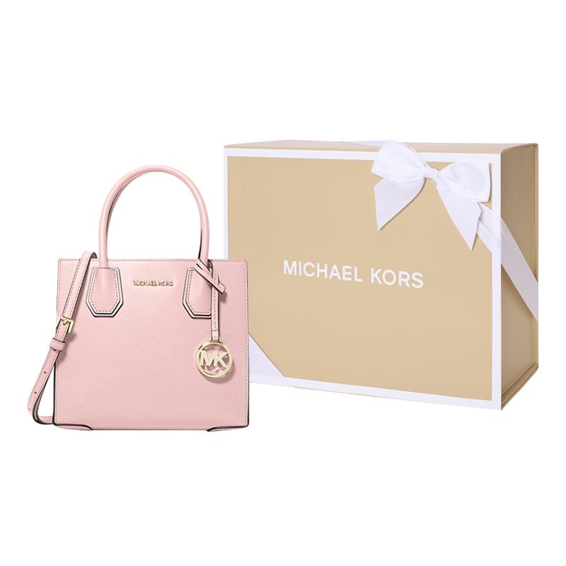 Michael Kors MK Mercer Логотип Винтажный Однотонный Гармошка Наплечная Сумка Через Плечо Женские Сумки Вишнево-Розовый 35S1GM9M2L-648