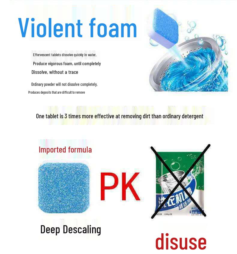 Таблетки для очистки барабана стиральной машины - Фронтальная загрузка, Шипучие, Стерилизующие и дезинфицирующие, 12 штук