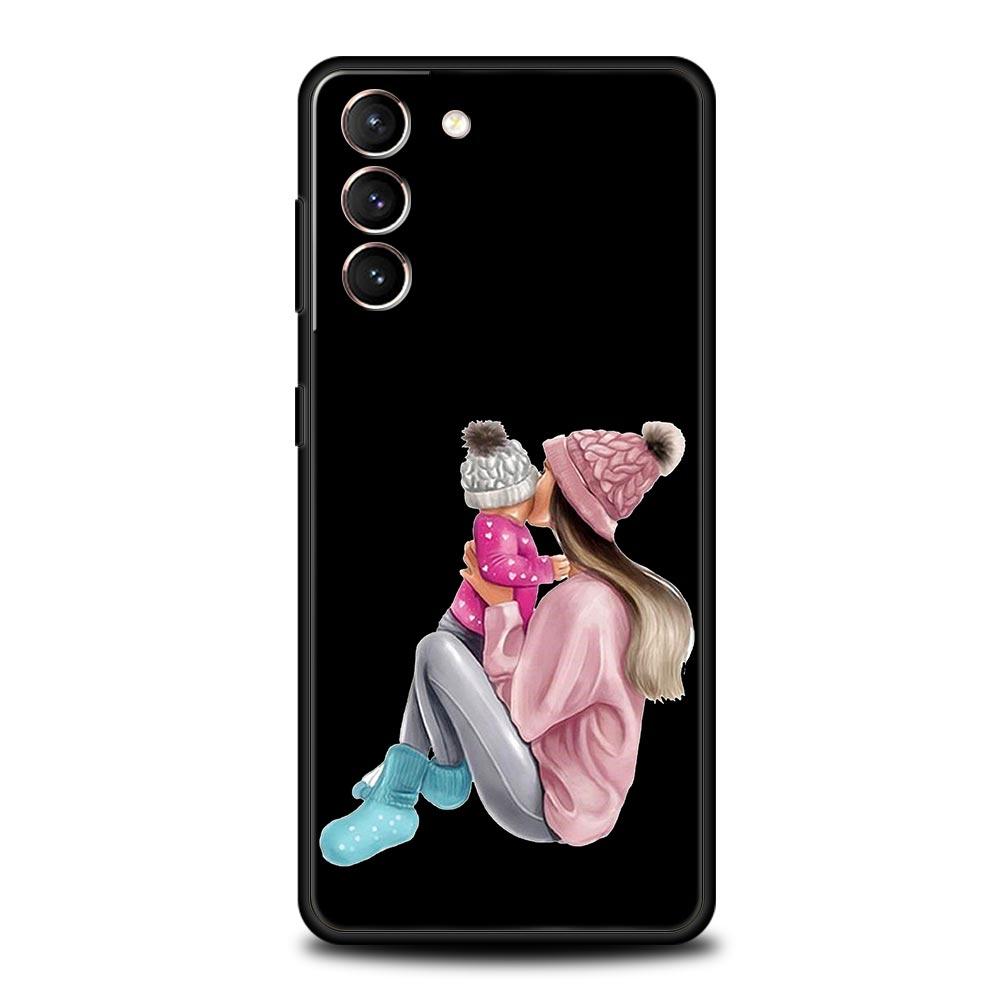 Чехол для телефона с черными каштановыми волосами для ребенка, мамы и дочки, сына для Samsung Galaxy S24 S23 S22 S20 Ultra S21 FE 5G S10 S9 Plus S10E, силиконовый чехол