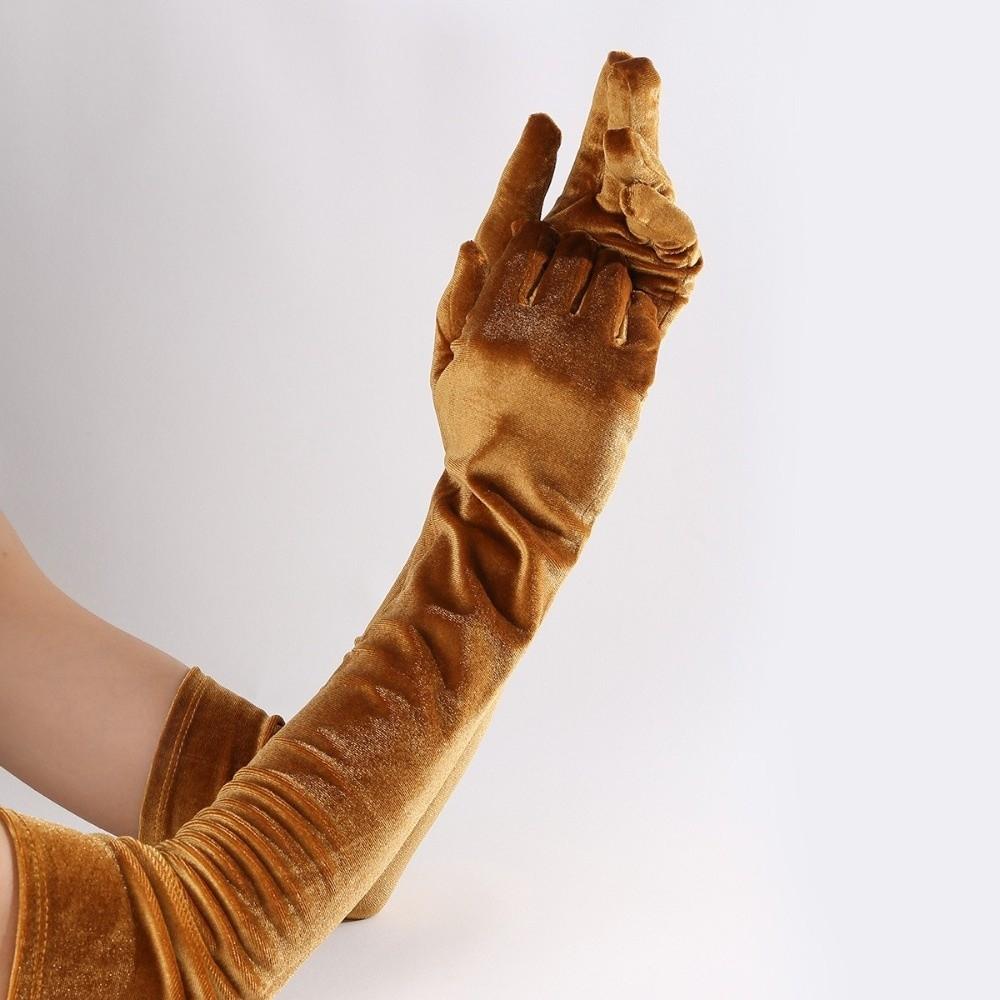 Full Finger Velvet Long Gloves Solid Color Party Mittens Elegant Women's Fluffy Gloves  Party