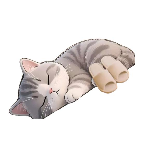 Floor Mat Non-Slip Backing Cat Design Easy Maintenance Versatile Rug Living Room