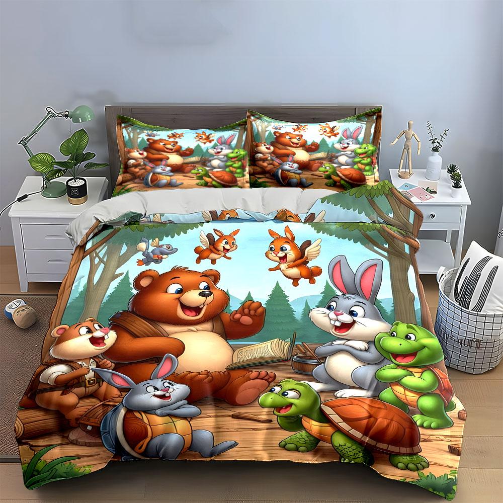 Мультяшный Зверь Лес Декор Мягкий Удобный Пододеяльник Комплект Постельного Белья Включает 1*Пододеяльник & 2*Наволочки, Подарок