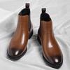 Men Chelsea Boots British Style Business Leather Boot Fashion Casual High Top Boots Men's Winter Plush Warm Business Dress Boots
