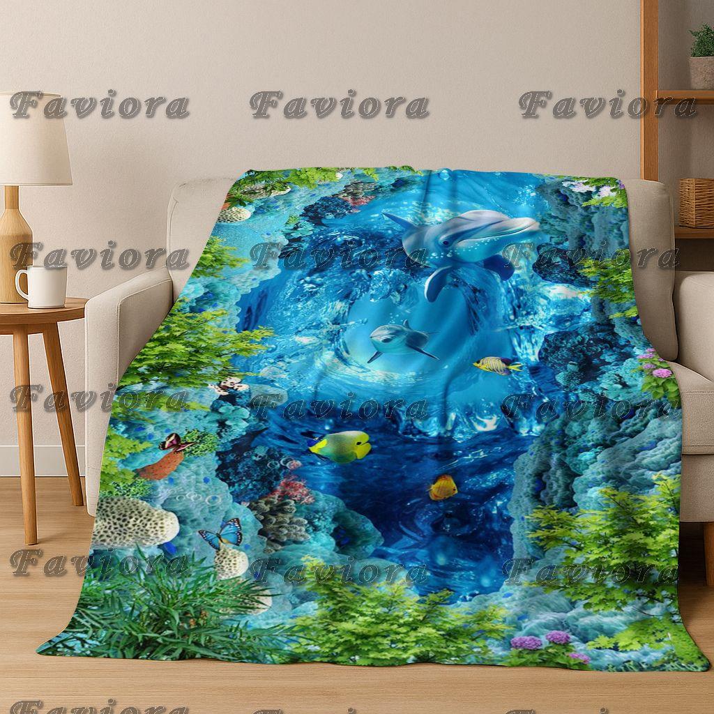 3D Illusion Sea Underwater World Dolphin 2026 New Flannel Blanket,Cozy Soft Throw Blanket for Home Bedroom Bed Sofa Cover Gift