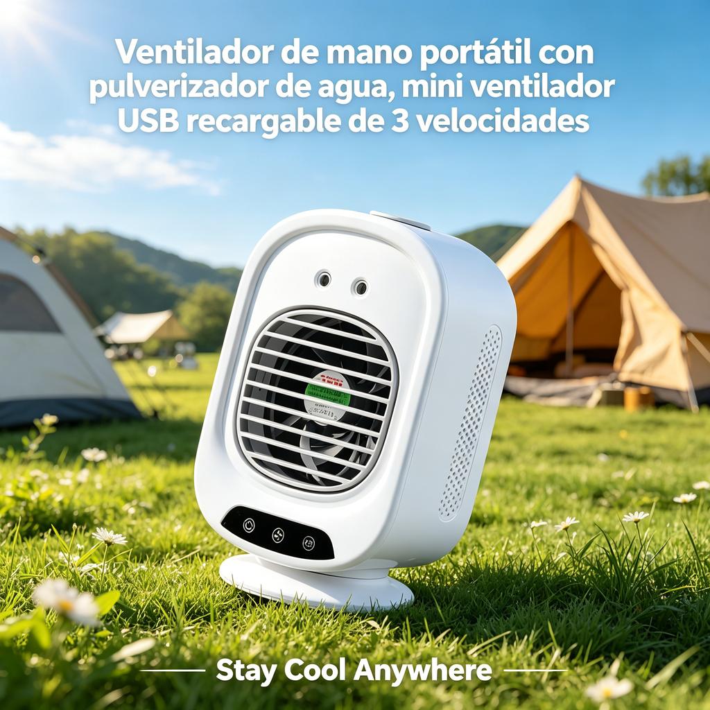 Ventilador de mano portátil con pulverizador de agua, mini ventilador USB recargable de 3 velocidades