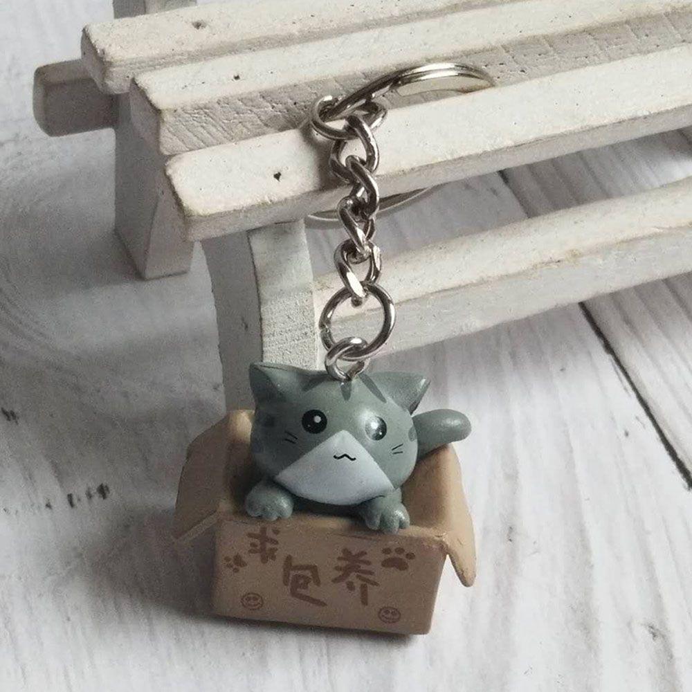 Cute Cartoon Ornaments Box Personality Little Cat Key Ring For Men Women Bag Charm Pendant Keychain
