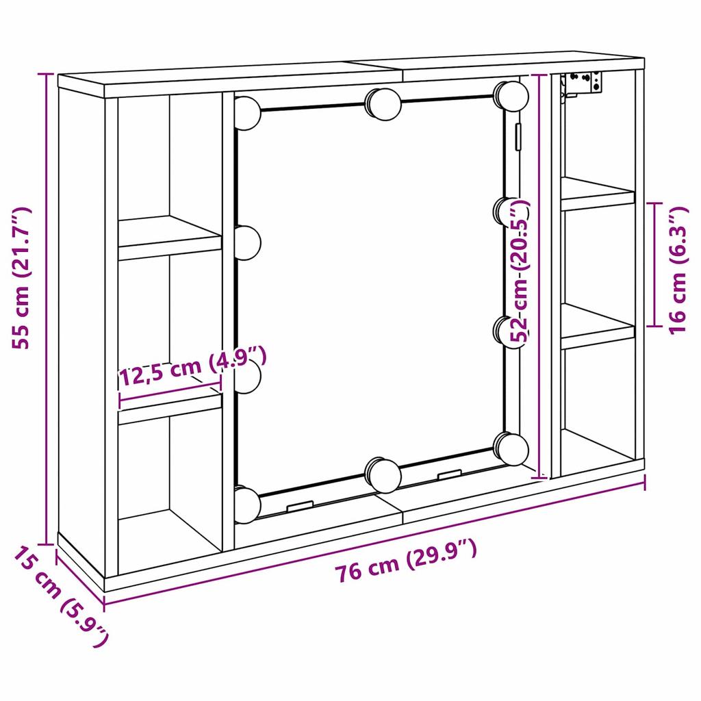 Mirror Cabinet with Shelf Black Oak Effect 76 x 15 x 55 cm