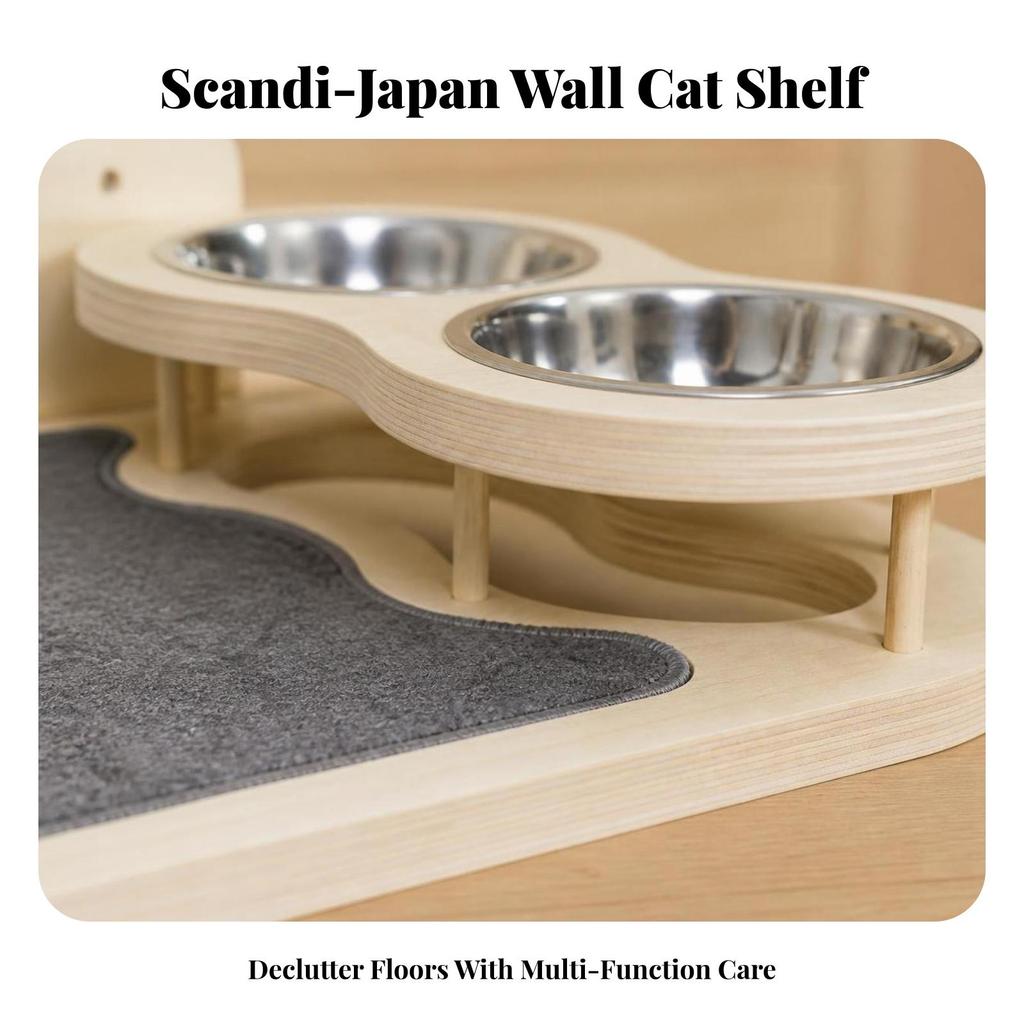 Wall-Mounted Cat Shelf with Feeder Easy Installation for Cats