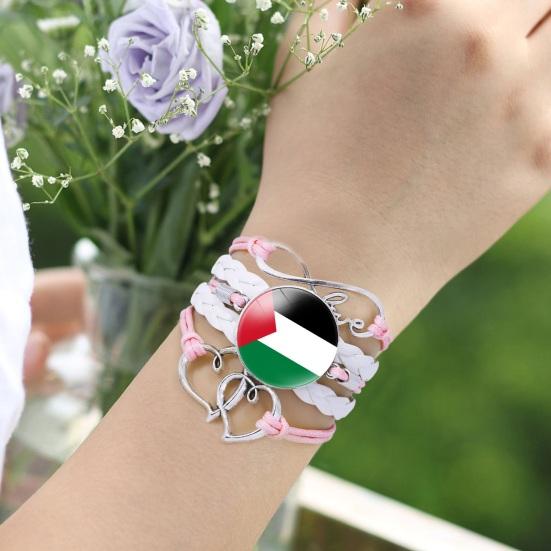 Round Palestine Flag Decor Bracelet Multi Layer Adjustable Handmade Bracelet Metal Letter Knot Faux Leather Wristband Jewelry Gift