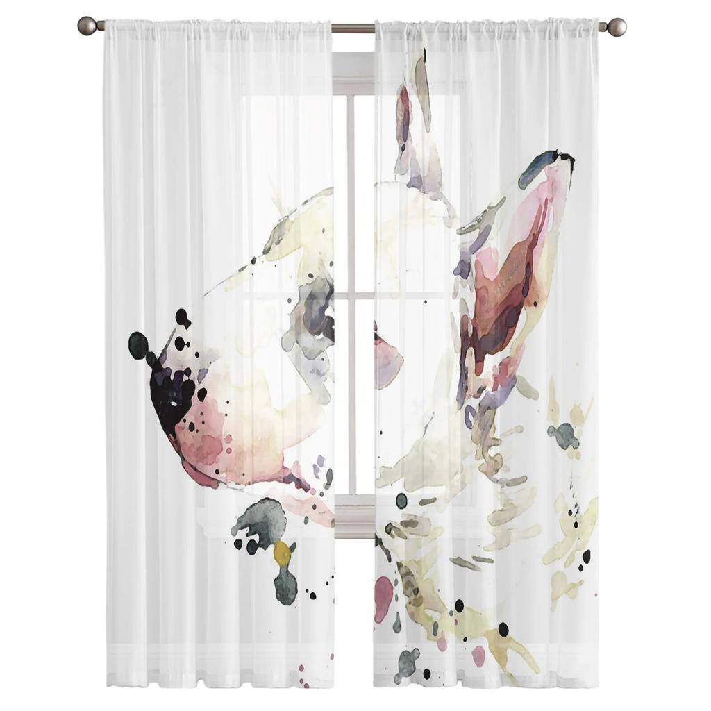 Тюлевые шторы с изображением щенка бультерьера для гостиной, спальни, современная вуаль, кухонные шифоновые прозрачные шторы