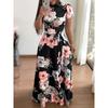 Autumn New Flower Print Short Sleeve Swing Dress Women's
