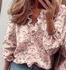 Floral Printed Ruffle Letter Fashion Long Sleeve Women Tops Shirt