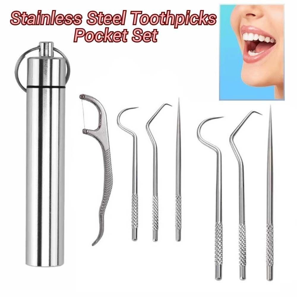 3/7pcs Reusable Toothpicks Pocket Set Stainless Steel Portable Teeth Cleaner for Tooth Oral Clean