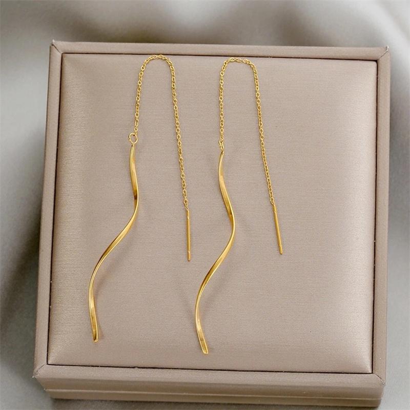 Wave Tassel Earrings Women's Long Style Simple And Fashionable Curve Earrings