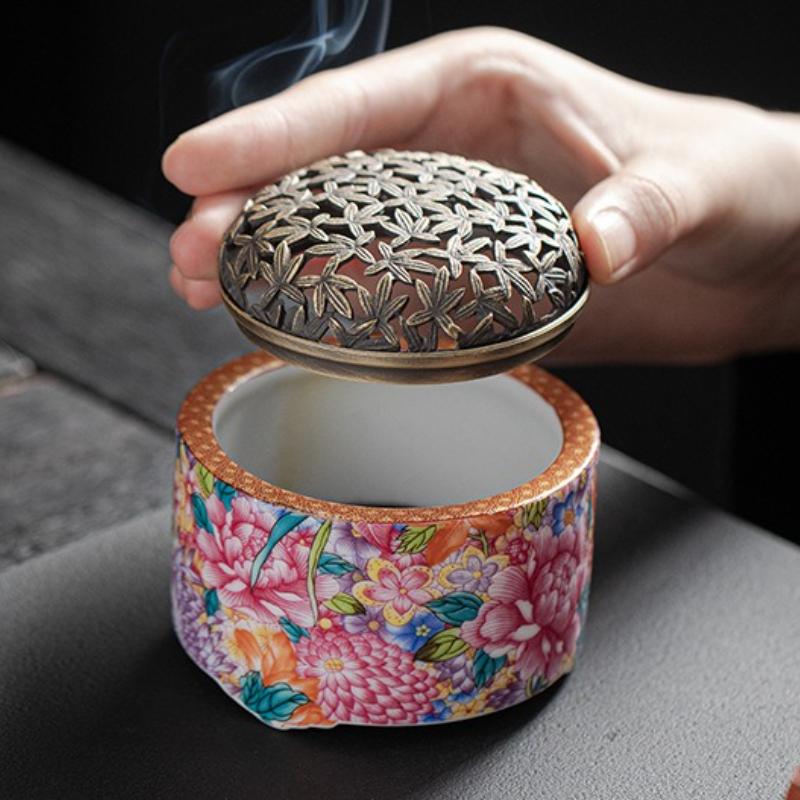 Керамическая подставка для благовоний, держатель для благовоний, украшение для дома, для рабочего стола, креативная эмалевая курильница для благовоний "Цветут сто цветов"