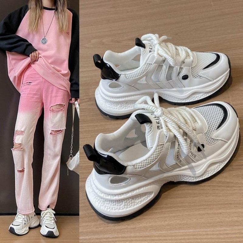 Мода 2024 года, новые качественные женские кроссовки на платформе, массивные женские повседневные туфли для папы, женская мода, спортивные сетчатые кружевные туфли Zapatillas De Mujer