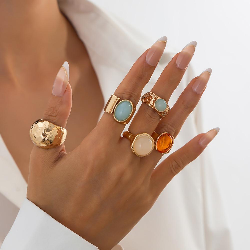 5pcs/7pcs Stackable Opening Rings Set Irregular Retro Metal Ring Chunky Smooth Rings Daily Wear