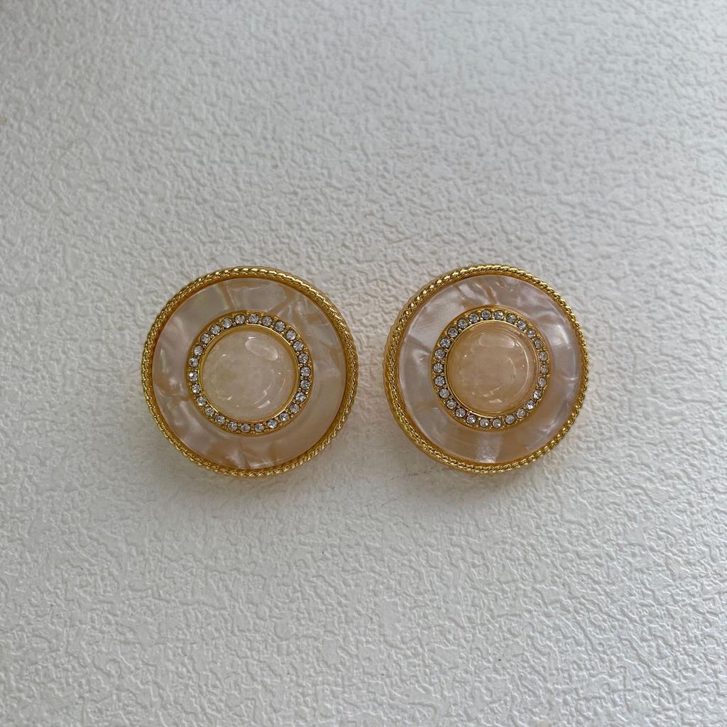 Средневековые круглые серьги-гвоздики в стиле ретро, нишевые французские серьги с легким роскошным пудровым кристаллом