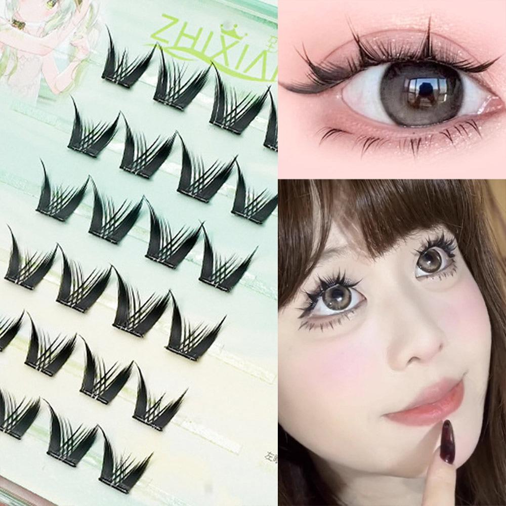 Glue Free Manga Lashes With Jelly Glue Strips 3D False Eyelashes Cat Elf Eyelashes Party Supplies