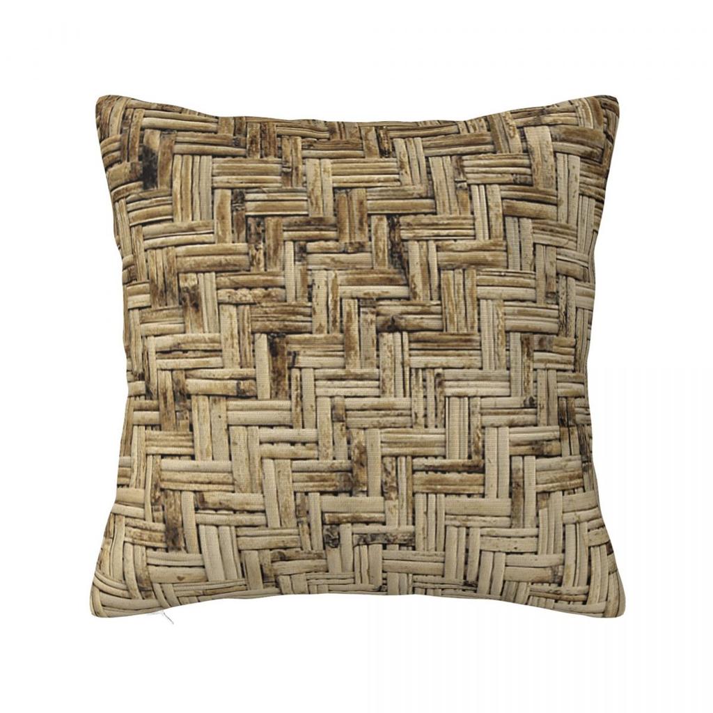 Braided Rattan Wood Wicker Square Pillowcase Cushion Cover Pillow Case Throw Pillow Cover for Home Bedroom Car