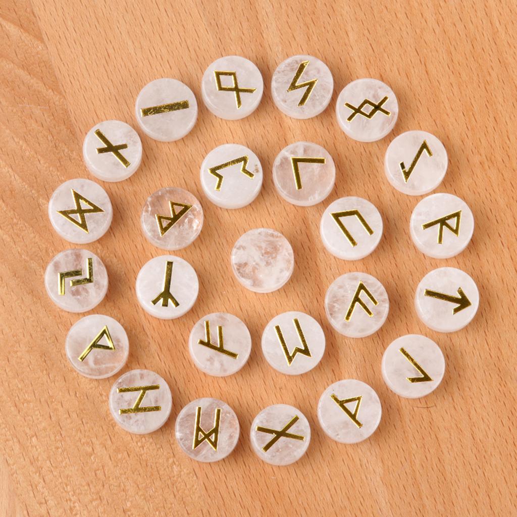 25Pcs/1Pack Natural Crystal Quartz Agate Rune Letters Unperforated Discs Set,Palm Stones Viking Nordic Amulet Divination Ornaments Decoration Jewelry