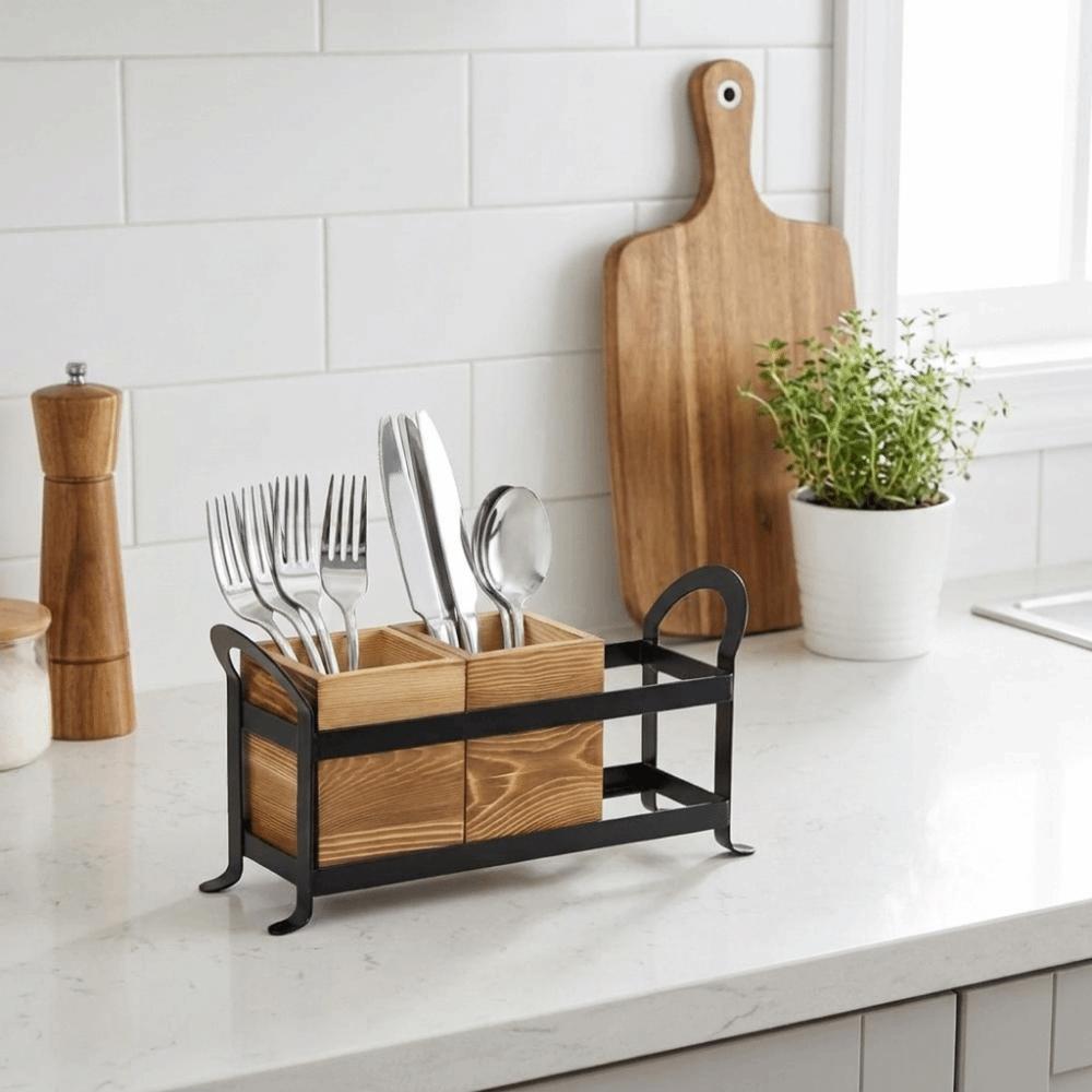 Large Capacity Tableware Storage Box Space Saving Flatware Organizer Farmhouse