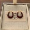 Burgundy Enamel Flower Ring Earrings Earrings Women'S Fashion Personality Temperament Advanced Sense Light Luxury Exquisite Autumn And Winter Earrings