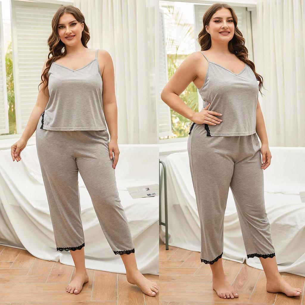 Женские спальные костюмы больших размеров, рубашка на бретельках, укороченные брюки, комплект из 2 предметов, пижамный комплект большого размера, летняя одежда для дома, домашняя одежда