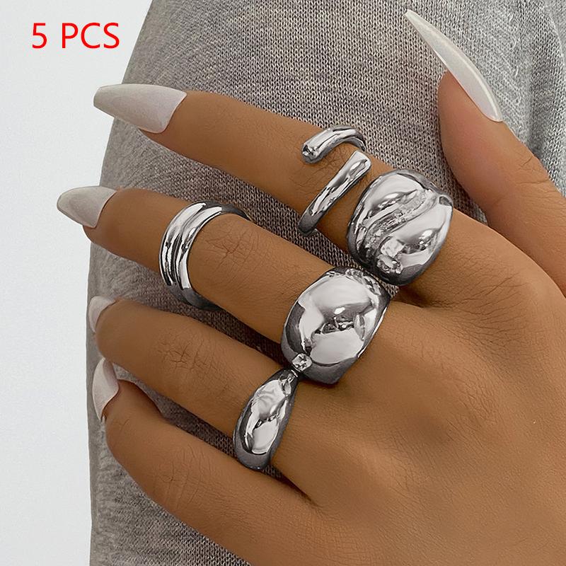 1Set Vintage Metal Rings For Women Men Gift Personalized Punk Hip Hop Irregular Exaggerated Knuckle Joint Rings