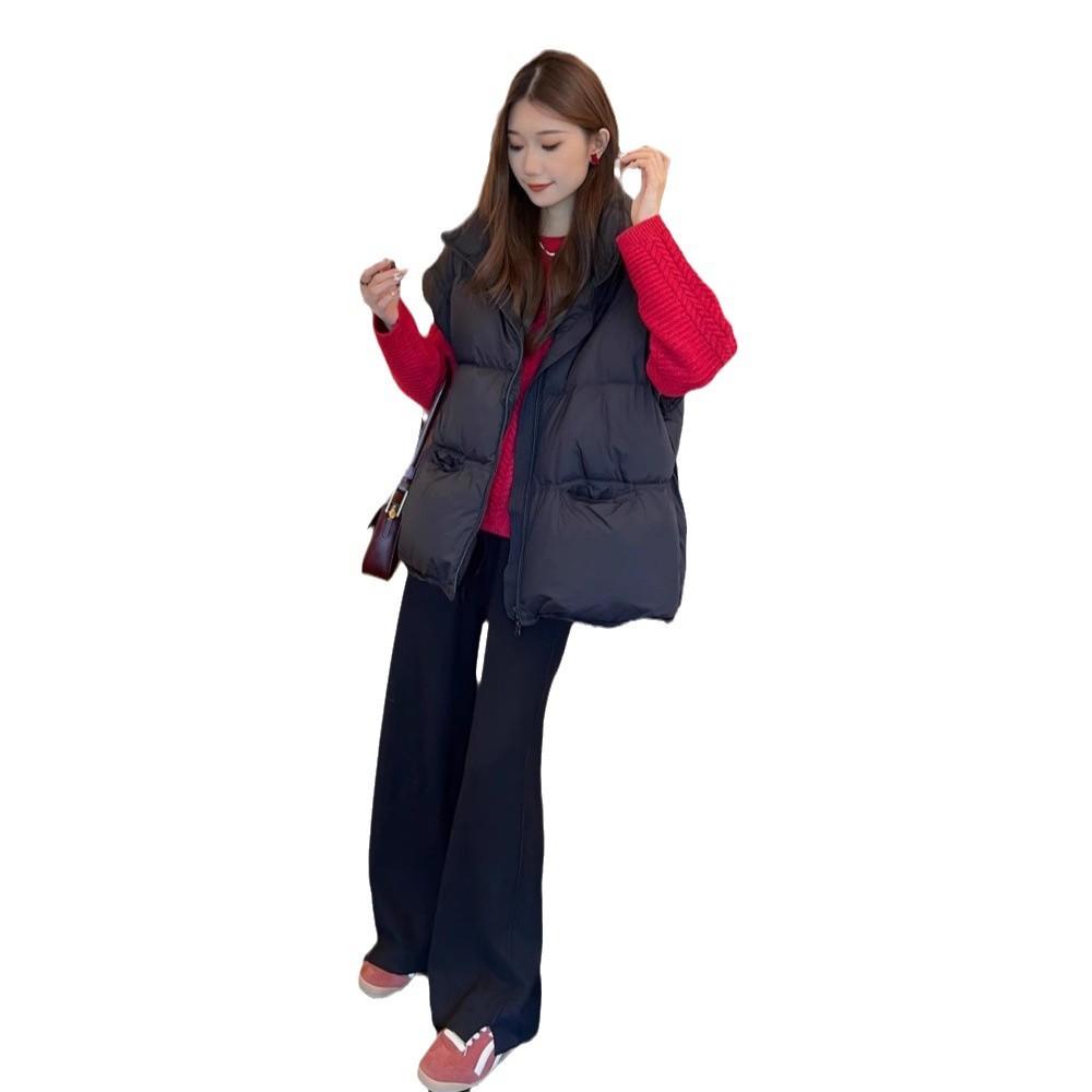 Зима 2024 новый повседневный пуховик жилет женский свободный 90% белый утиный пух воротник стойка куртка жилет куртка