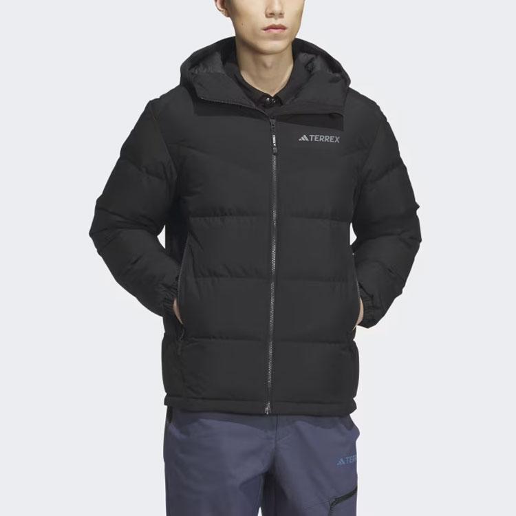 Adidas Куртка-пуховик на гусином пуху 800 Fill Solid Color Logo Long Sleeve Hooded Down Jacket Men Jacket Black IU2683
