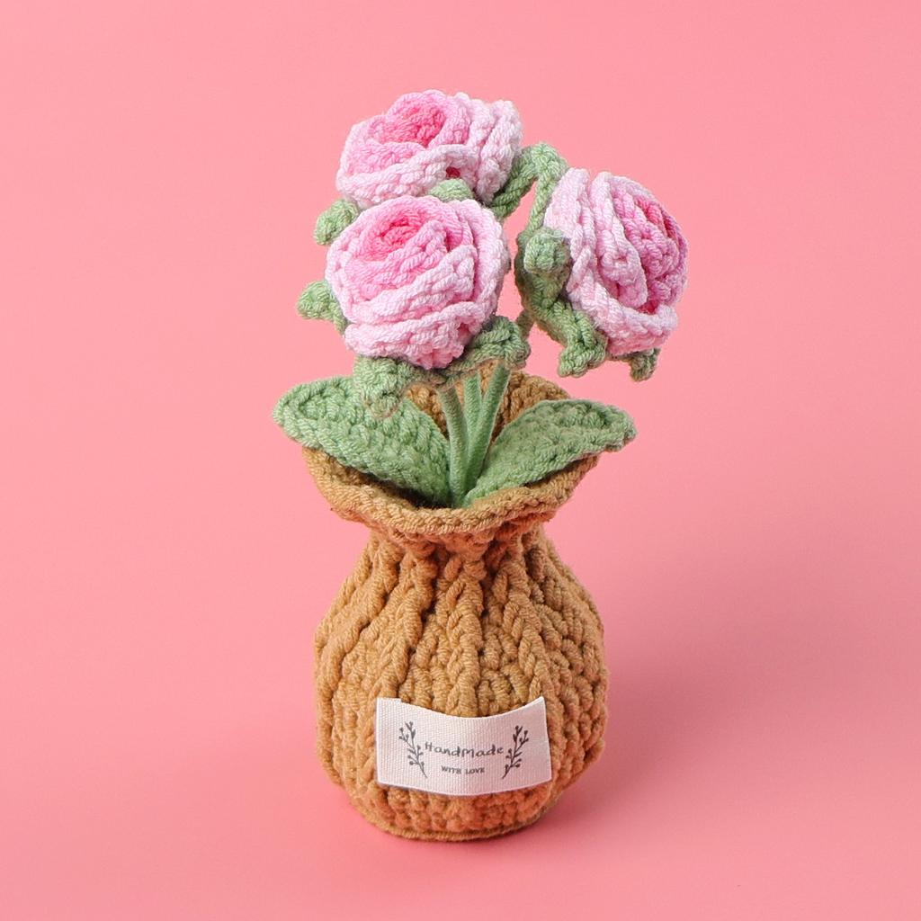 2025 Tulips Crochet Flowers with Kintted Potted Kinttted Sunflower Pot Desk Accessories Handwoven Plant Pot Home Decor Gift