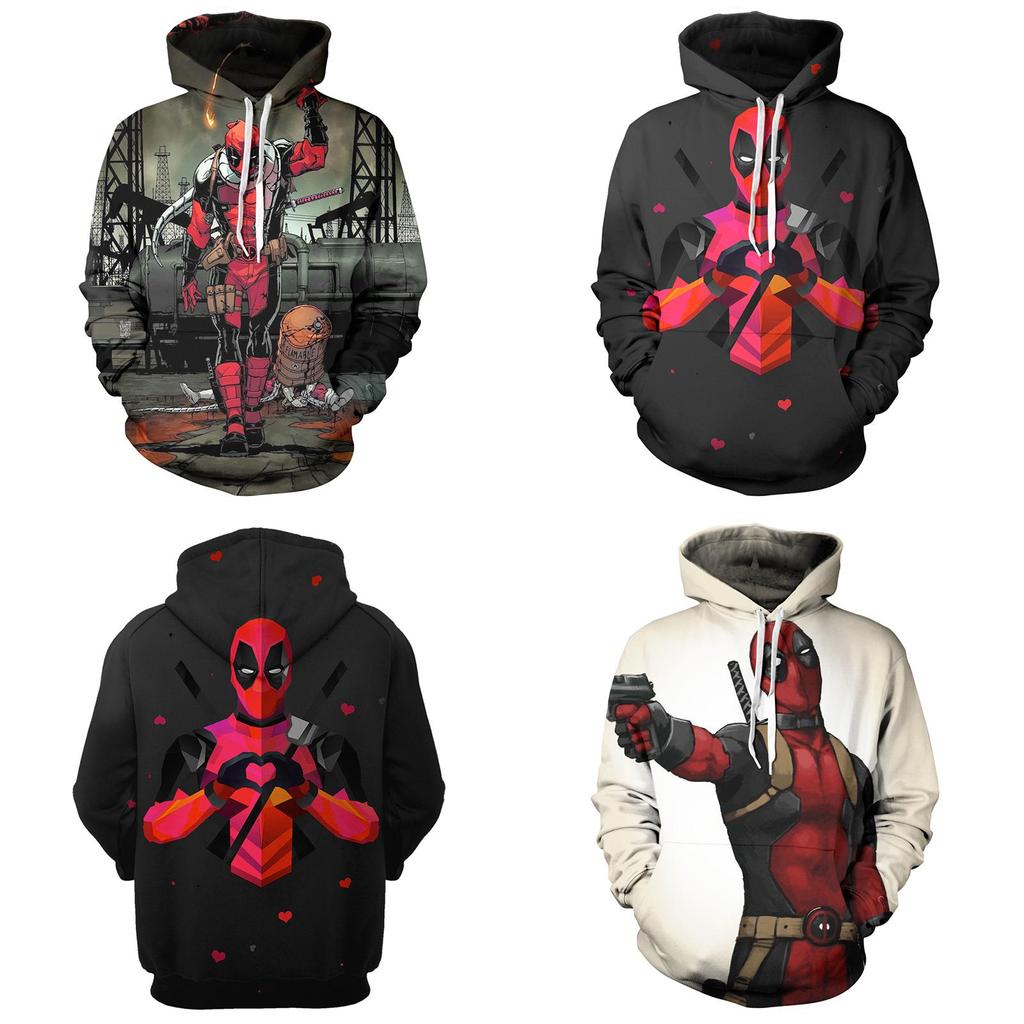 Men's Deadpool Sweatshirts Long Sleeve Hooded Coat Pullover Hoodies With Superhero Design