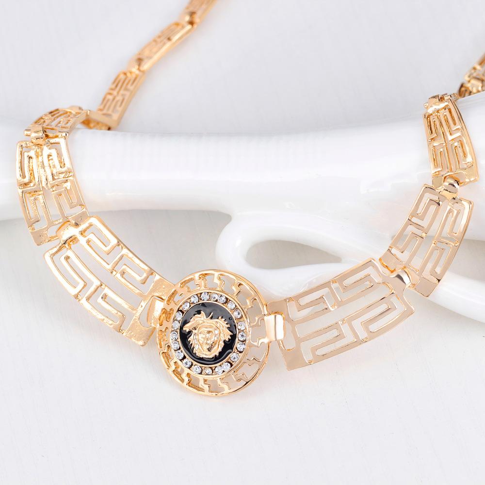 4pcs Golden Lion Head Bracelet Ring Necklace Set African Costume Ornament