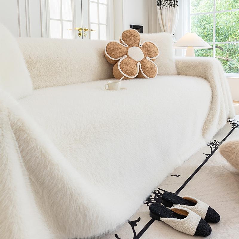 Зимнее норковое полотенце для дивана, кремовый стиль, чехол для дивана, нескользящее теплое одеяло для диванной подушки