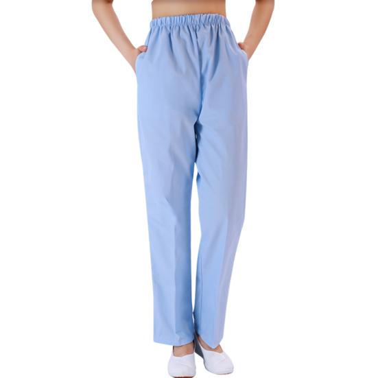 Летние брюки для медсестры со средней посадкой и эластичной резинкой на талии, широкие длинные брюки, однотонные женские рабочие брюки с карманами