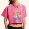 Красочная футболка кроп с принтом бабочки, вываренная, модная, летняя, с коротким рукавом, хлопковая одежда, хлопковые футболки