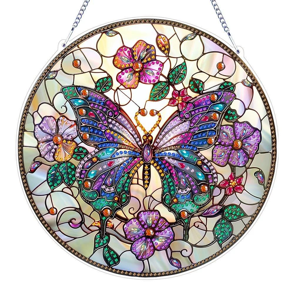 Butterfly Wall Art Decor Round Hanging Sign Decorative Acrylic Plate Welcome Decoration Pendant R8E7