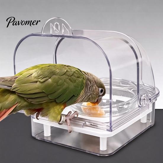 Pet Bird Supplies Cage Feeder with Bowl, Transparent Parrot Bathtub Food Container, Feeding Tool No Mess Shower Box for Parakeet Cockatiels Lovebirds