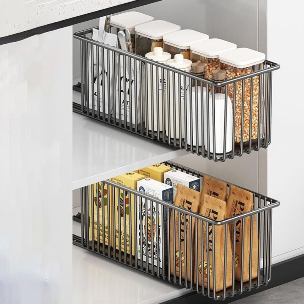 Large Capacity Slide-Out Drawer Storage Box Carbon Steel Spice Box Storage Rack  Sideboard