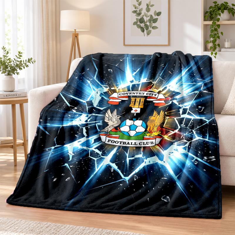Coventry City Football Printed Flannel Blanket Warm Comfort Bed Throw For Indoor Home Decoration