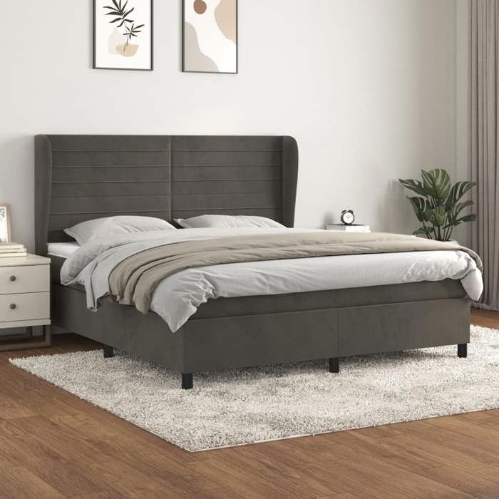 Maison Exclusive - Sommier à lattes de lit et matelas Gris foncé 180x200cm Velours