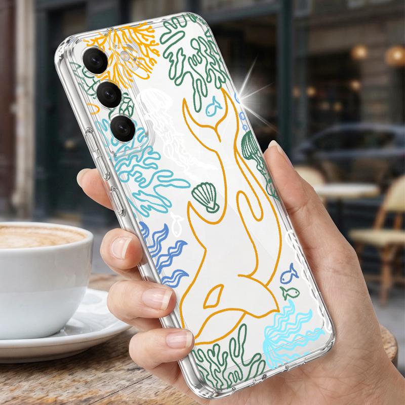 Модный Чехол В Морском Стиле С Рисунком Китов Для Samsung S26 S25 Ultra S24 Plus S22 S23 S21 FE A54 A15 A35 A55 A16 A36 A56 A17 A37 A57 5G Прозрачный Мягкий Чехол