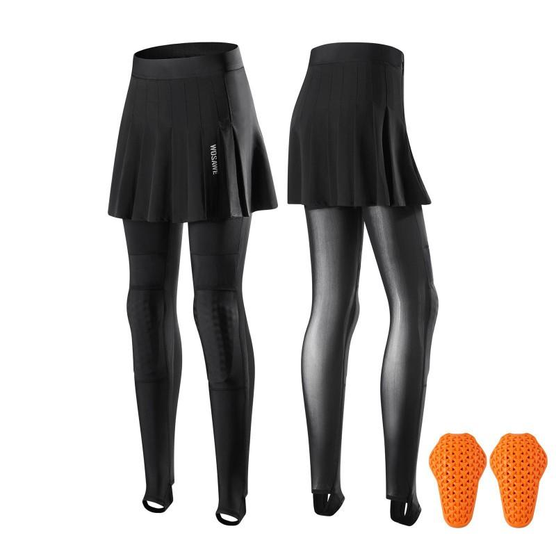 1 Womens High-Waisted Compression Motorcycle Riding Pants With Removable Knee Protectors Stretch PU Fabric Cycling Outdoor