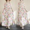 2025 Women New Plus Size Spring Long Dress Vintage Basic Long Sleeve Loose Casual Maxi O-Neck Printing