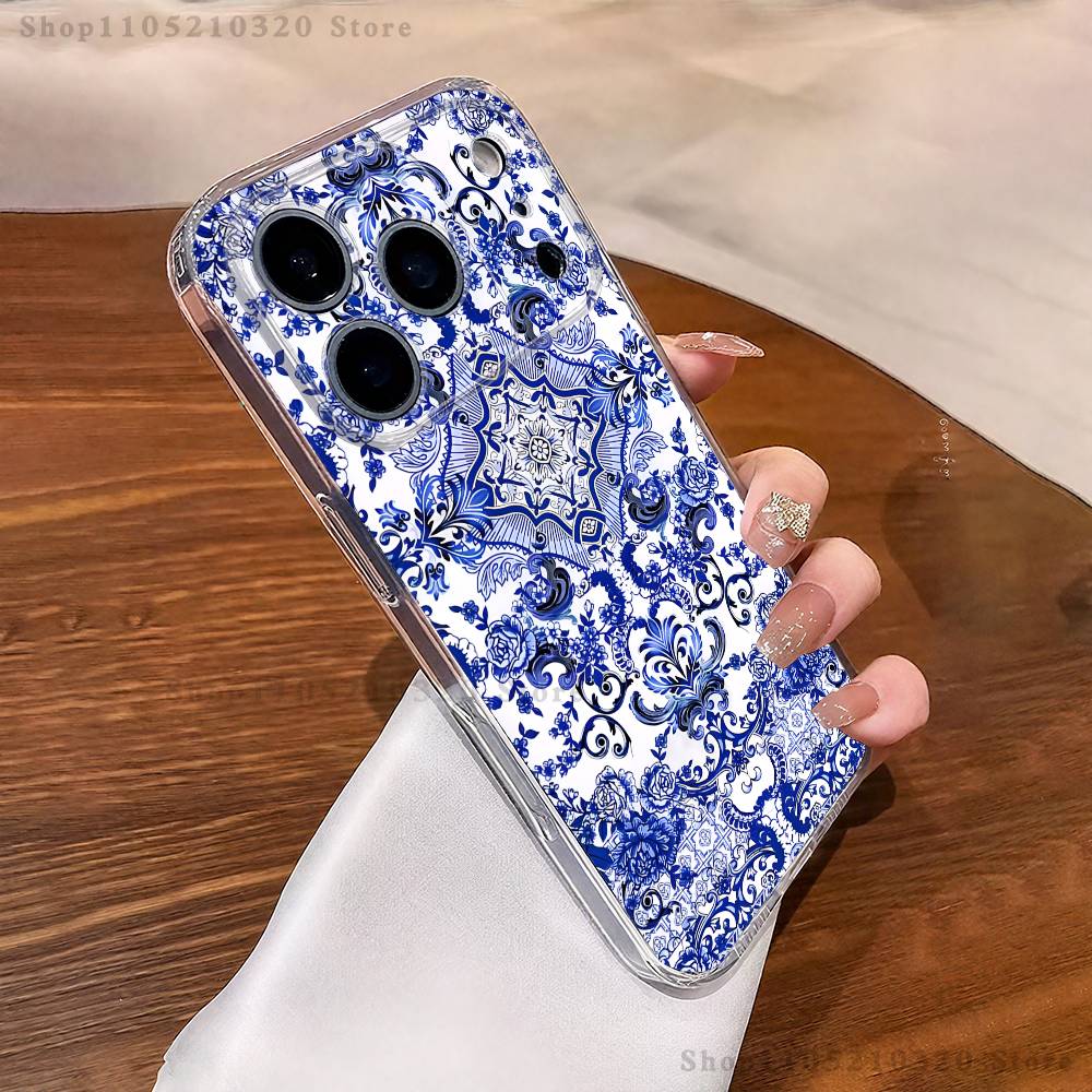 blue and white china pattern Phone Case For iPhone 17,16,11,15,13,14,12,Air,Mini,Plus,Pro,Max,Plus,E Clear Soft Shell