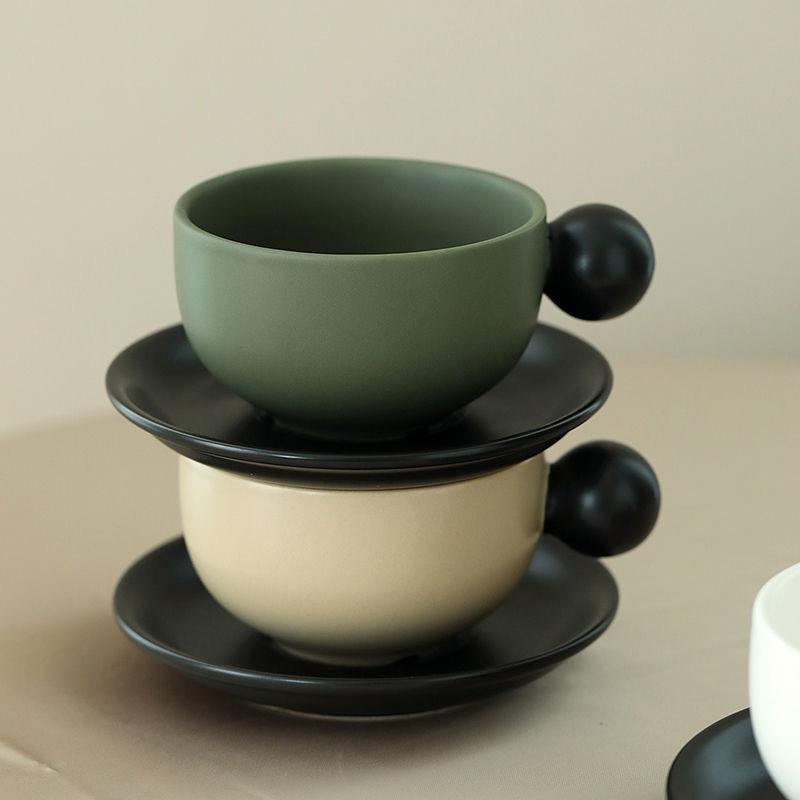 Nordic Creative Color Matching Ball Handle Ceramic Coffee Cup Saucer Office Home Afternoon Tea Cup Saucer Set Gift