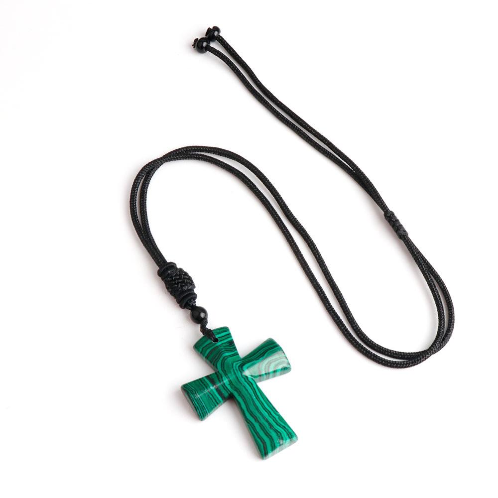 Ожерелье с крестом из агата - полудрагоценный камень, рождественский подарок, цепочка для свитера